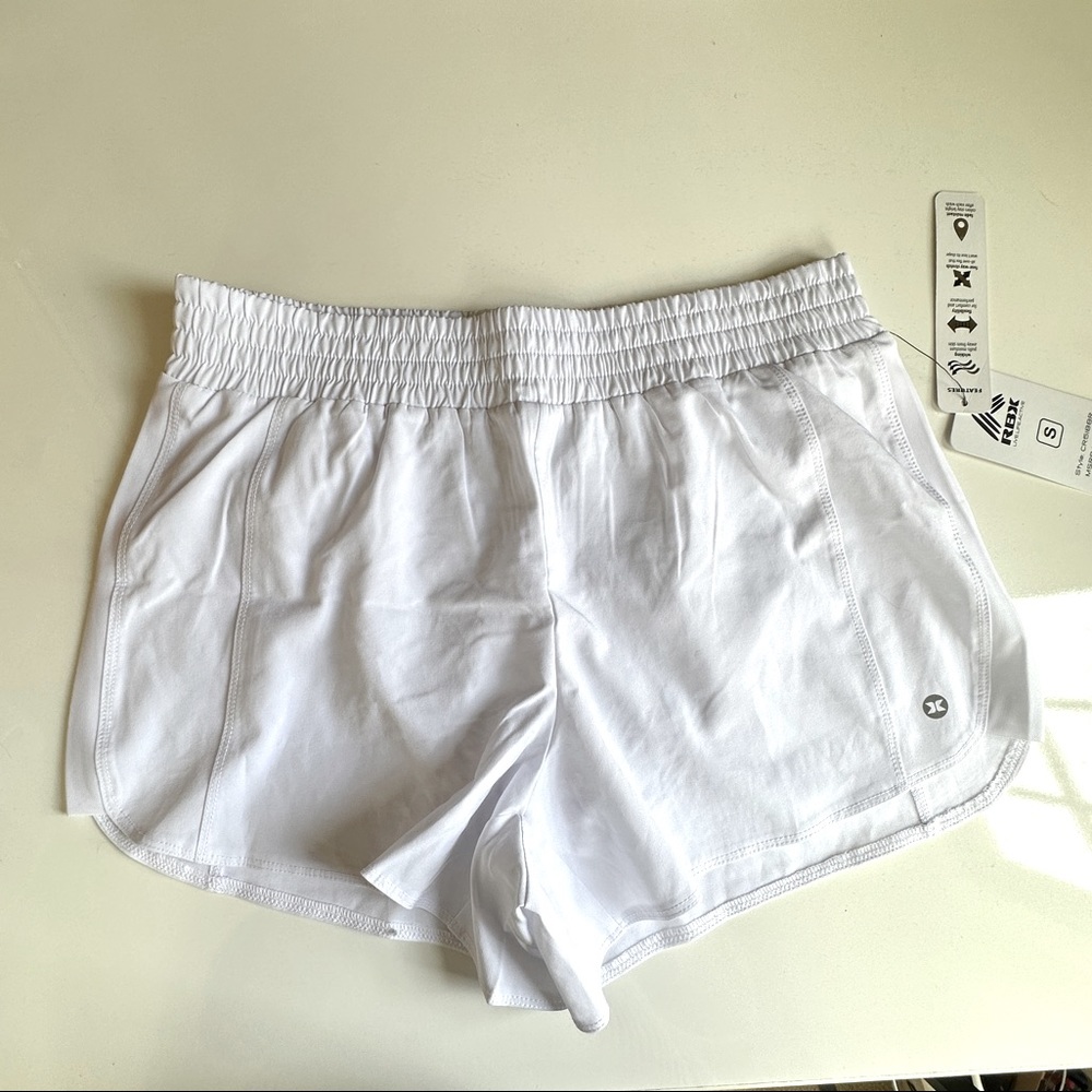 women’s RBX athletic shorts, white, size small/medium